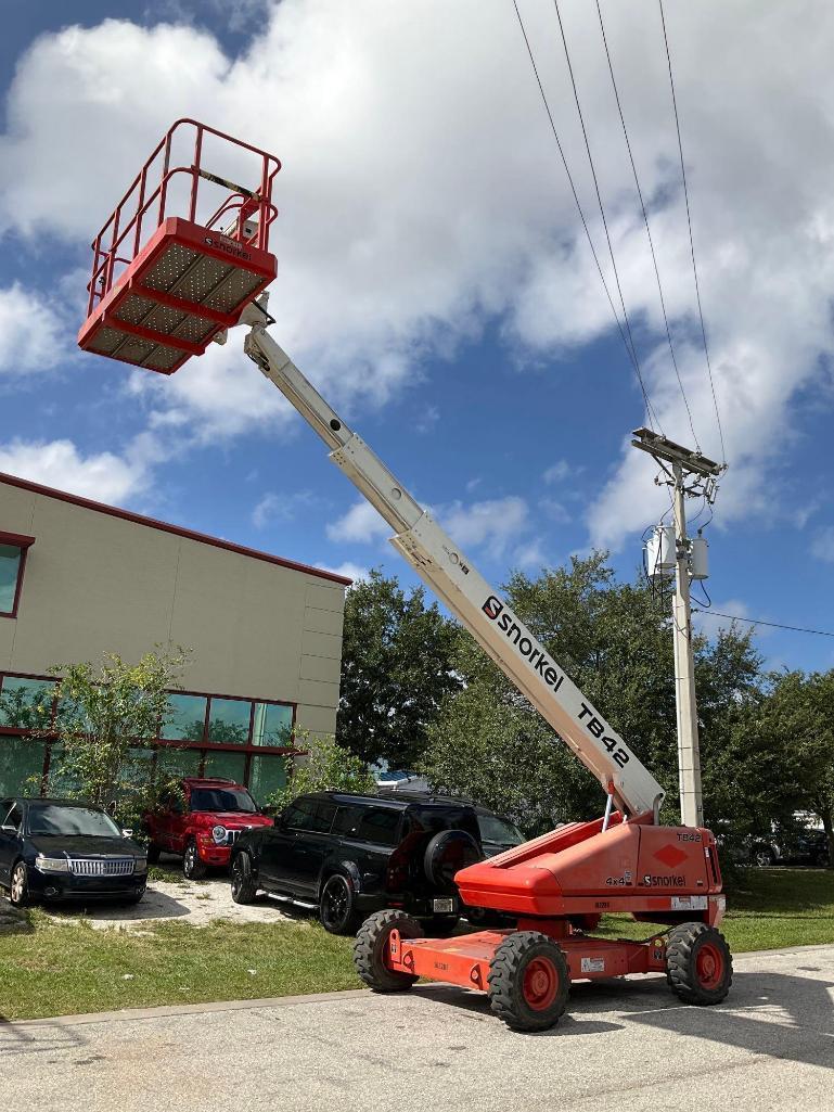 2017 SNORKEL BOOM LIFT MODEL TB42DZ, DIESEL, 4x4, ON BOARD GENERATOR, APPROX MAX PLATFORM HEIGHT ...