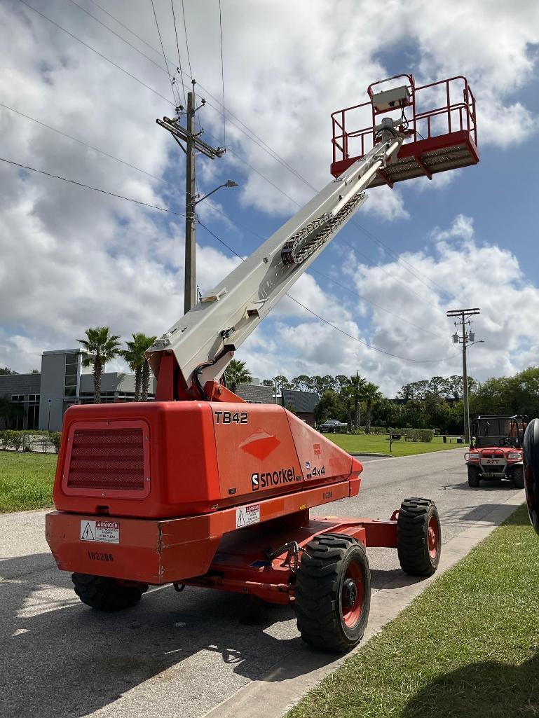 2017 SNORKEL BOOM LIFT MODEL TB42DZ, DIESEL, 4x4, ON BOARD GENERATOR, APPROX MAX PLATFORM HEIGHT ...