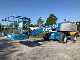 GENIE BOOMLIFT MODEL S60, DIESEL ,MAX PLATFORM HEIGHT 60FT, MAX REACH 50FT, 4x4, RUNS AND OPERATES