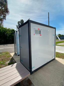 UNUSED PORTABLE BATHROOM WITH SHOWER, SINK, MIRROR, TOILET, TOILET PAPER HOLDER, LIGHTS, APPROX 4...