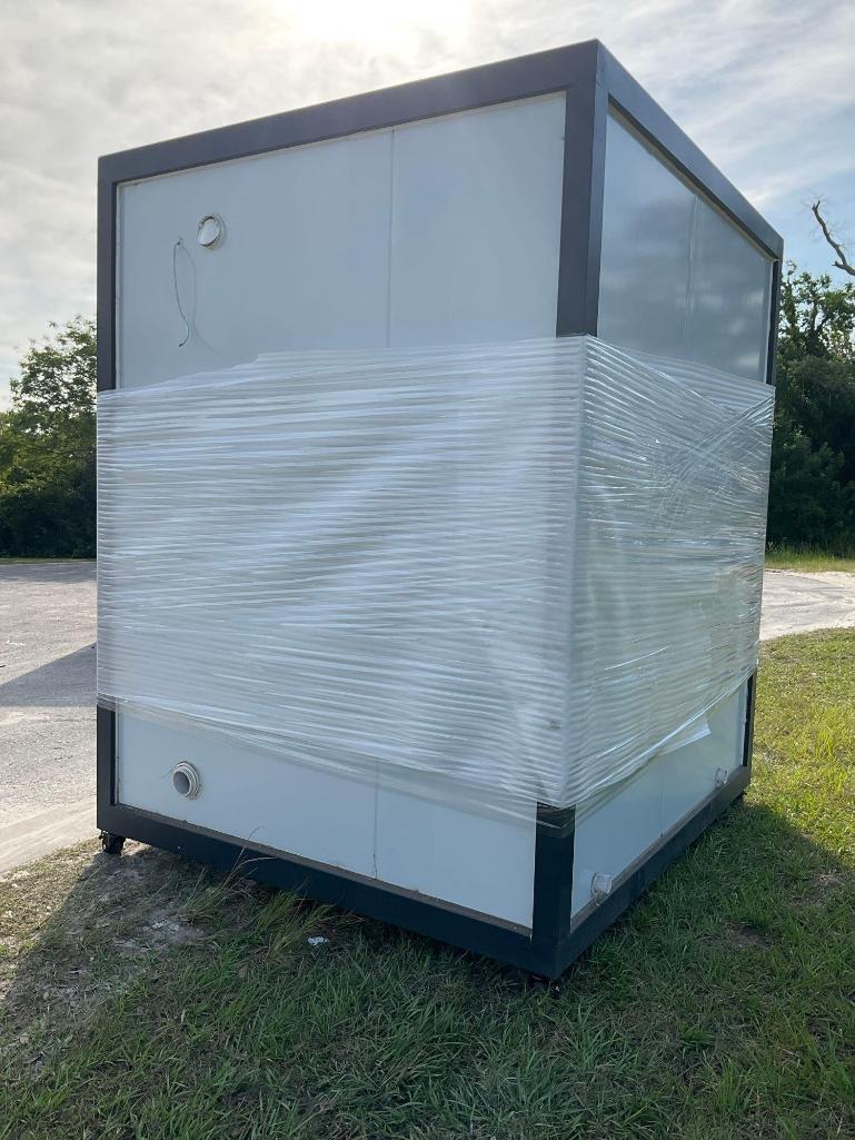 UNUSED PORTABLE BATHROOM WITH SHOWER, SINK, MIRROR, TOILET, TOILET PAPER HOLDER, LIGHTS, VENTILAT...