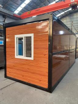 UNUSED WOOD GRAIN EXTERIOR PORTABLE WAREHOUSE, APPROX 19' L x 7' W x 7.2FT H( ITEM IS PREPARED FO