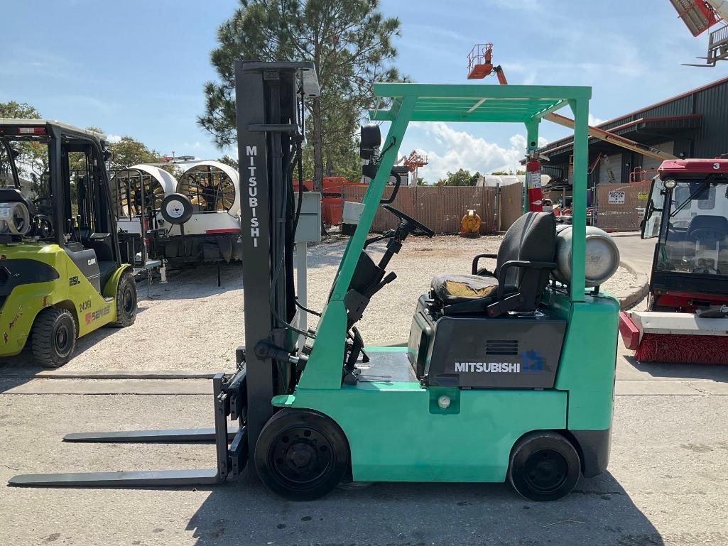 MITSUBISHI LP FORKLIFT MODEL FGC15, APPROX MAX CAPACITY 2700, APPROX MAX HEIGHT 190, TILT, SIDE