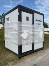 UNUSED PORTABLE BATHROOM WITH SHOWER, SINK, MIRROR, TOILET, TOILET PAPER HOLDER, LIGHTS, VENTILAT...