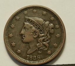 1838 Large Cent XF+ super nice 180 year old coin nice chocolate color with sharp details