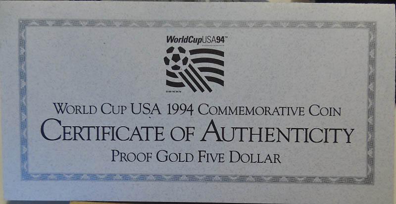 1994 $5 Gold World Cup ¼ oz of gold.