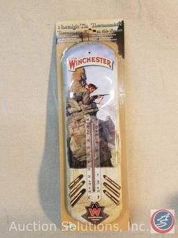 Rivers Edge Nostalgic Tin Thermometer, measuring 5in X 17in in height. In original packaging.