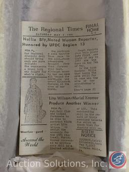 NELLIE BLY {ELIZABETH COCHRANE} 1981 Regional Souvenir Doll w/ Mini Newspaper Article