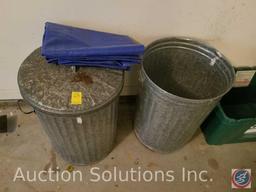 (2) metal trash cans (one with lid) and a tarp