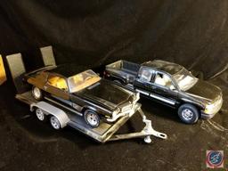 (3) piece set including black Chevy 1500 Z71 and 1971 Camaro on trailer