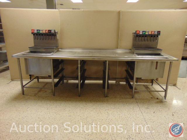 Stainless Steel Waitress Station w/ [2] 8-Head Soda Dispensers, Model: Unknown, 124" x 36" x 35"