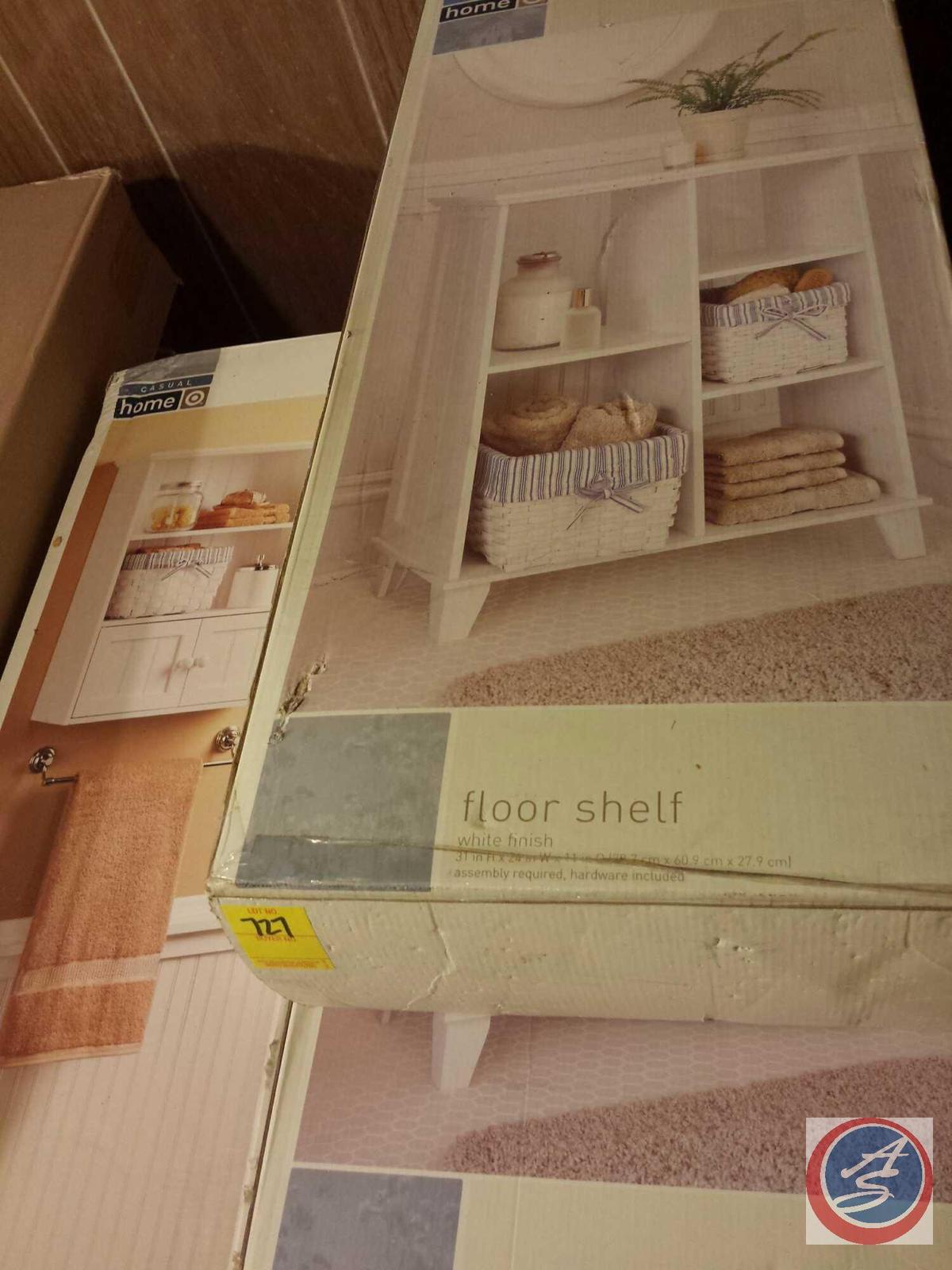 [3] Casual Home White Laminate Storage Units: Wall Cabinet and [2] Floor Shelves {NEW in Box}