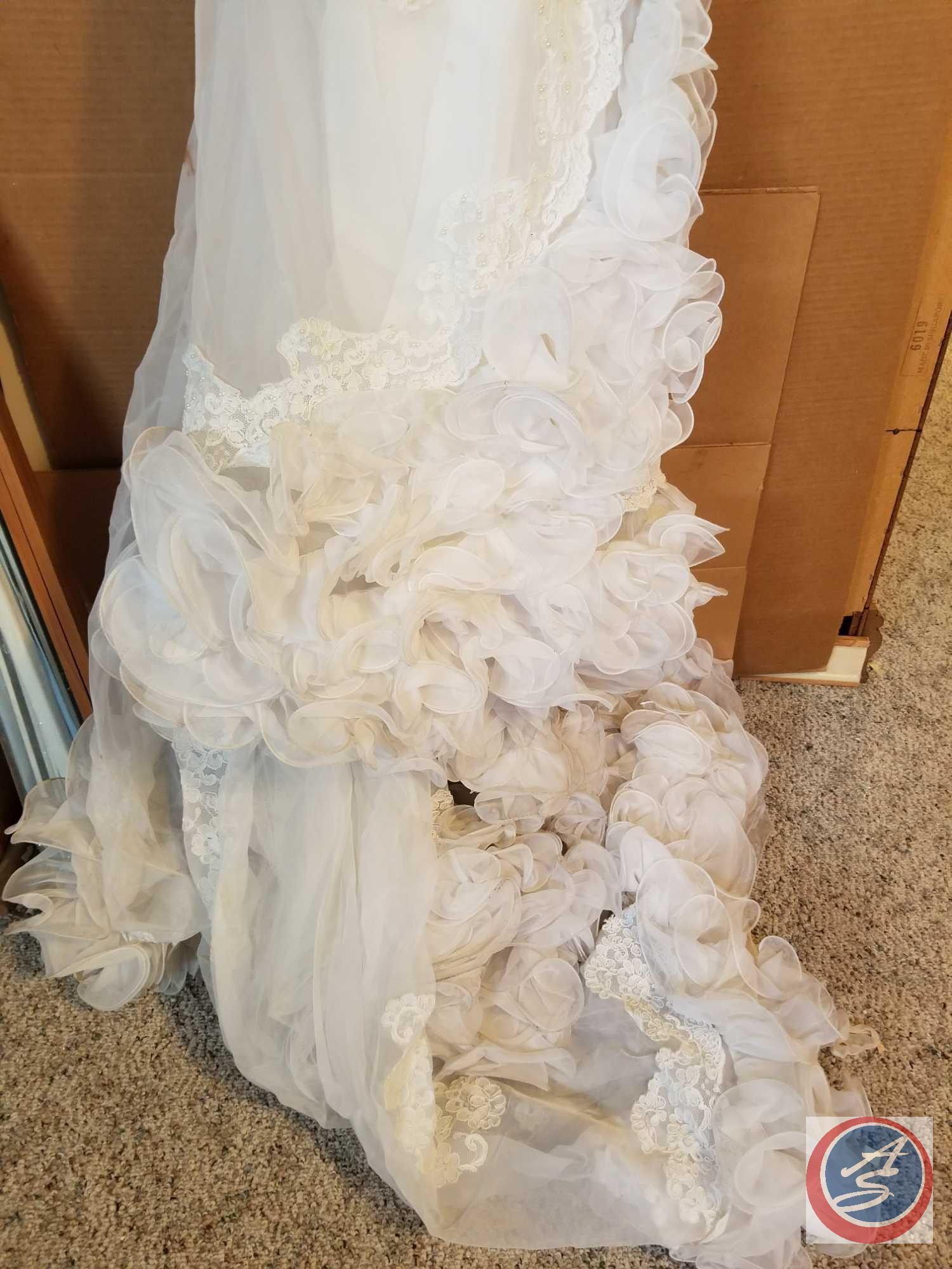 Formal Long-Sleeve Bridal Gown (ca. 1980's) w/ Wedding Veil Hat