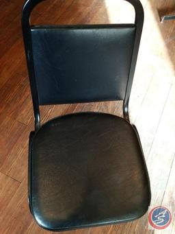 (10) black dining chairs, metal and upholstered. {SOLD 10X THE MONEY}