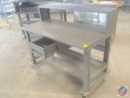 Uline Two-Tier Steel Work Table on Casters w/ Drawer and Bottom Shelf (NO Key)