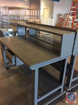 Uline Two-Tier Steel Work Table on Casters w/ Drawer and Bottom Shelf (NO Key)