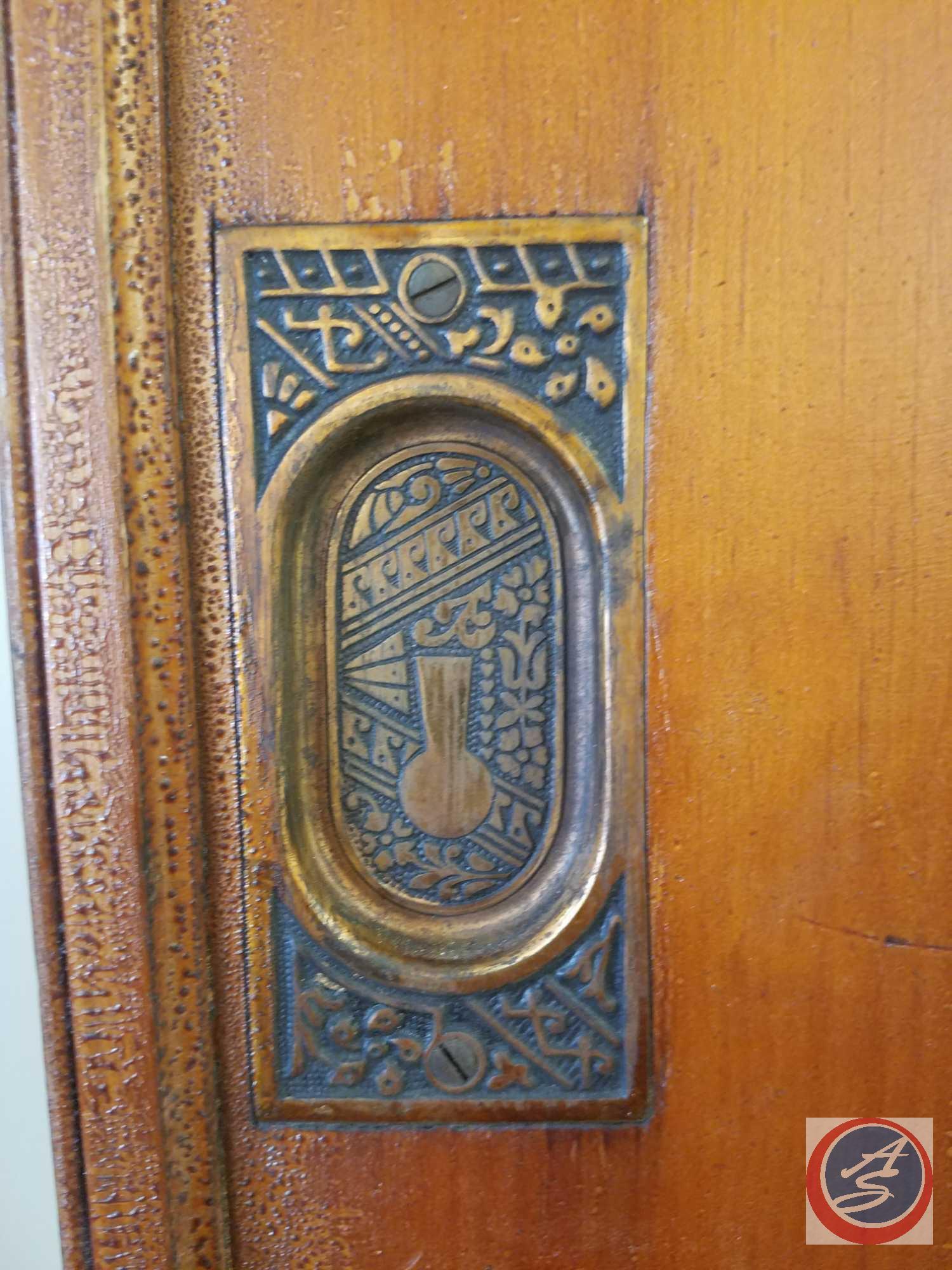 Large antique wood door with ornate lock (no key)- 89" tall x 31" deep