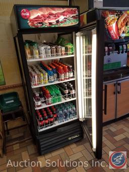 True refrigeration cabinet with lighting and drink organizing shelves. Model #GEM-26 {CONTENTS NOT