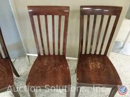 (4) dark wood slat back chairs (some scratches)