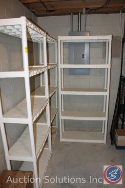 (3) 4-Tier Plastic Shelving Units (72"Tall X 14"Wide) {{CONTENTS SOLD SEPARATELY}