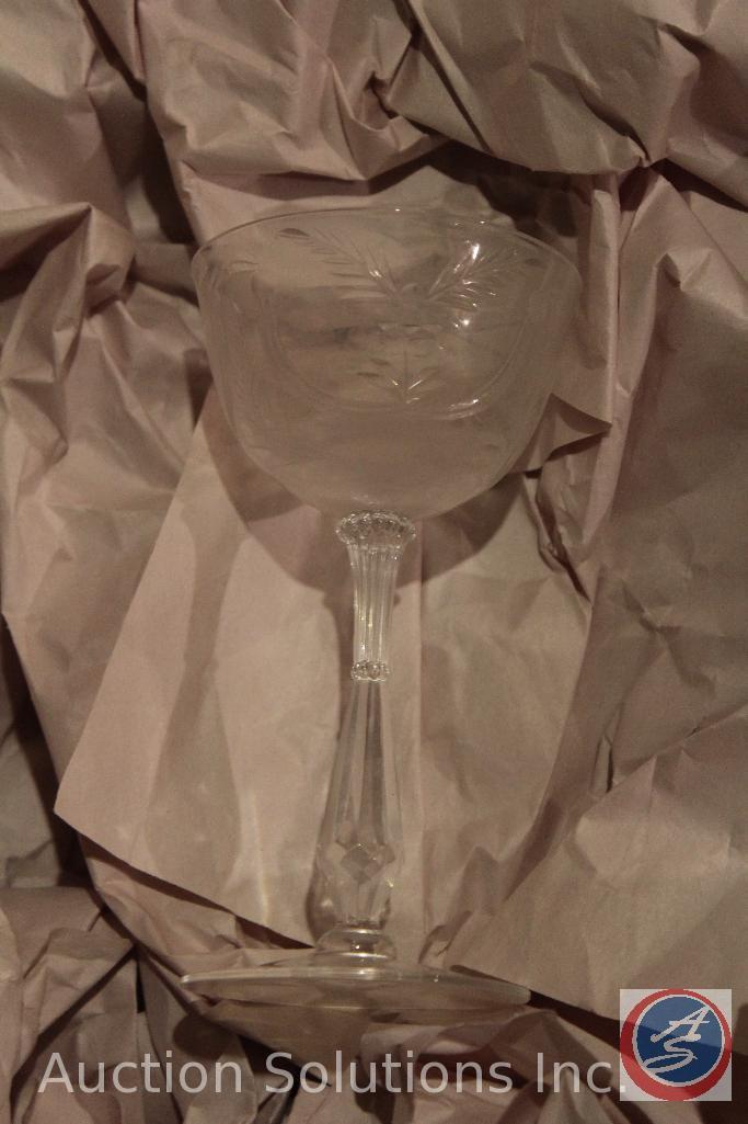 (5) Boxes Containing Crystal Stemware and a HUGE Punch Bowl; Wine Glasses, Plain Sherbet Glasses,