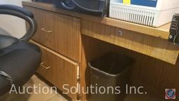 Front office reception desk approximately 105 x 57 x 42 inches tall made of oak