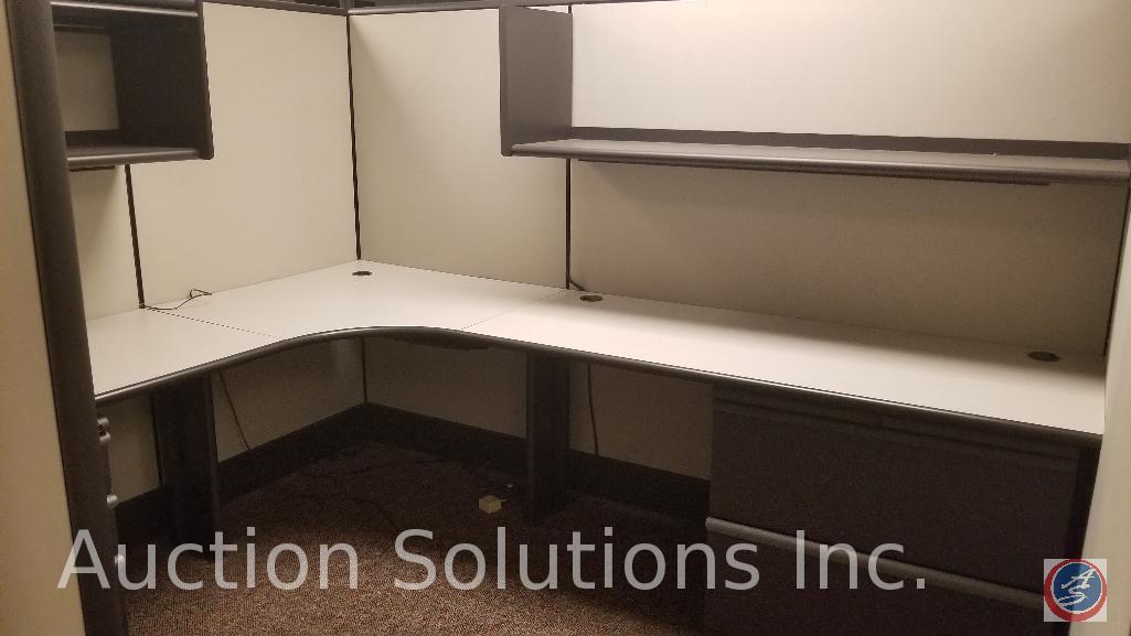 Eight Zapfs cubicles with executive chairs lateral files and rolling file cabinets