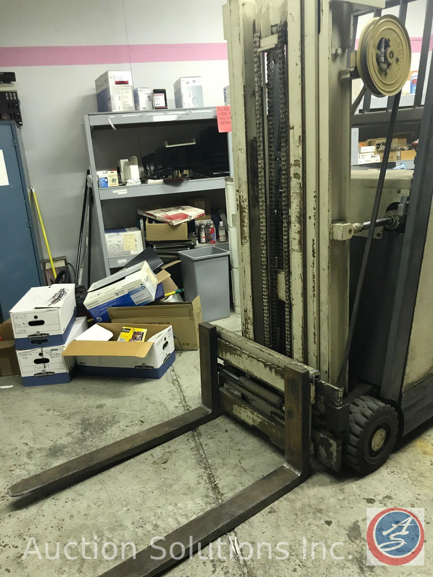 Crown model 2400 lb. Stand up Forklift model 30RCTT as 3636 V with side shift 2660 hours and a Exide