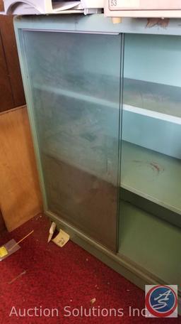 Vintage 4-shelf metal display cabinet w/ sliding glass door front