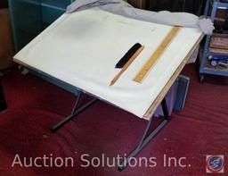 Adjustable drafting table w/ Worklight; and [2] vintage hardside luggage (one is a 1990 Samsonite