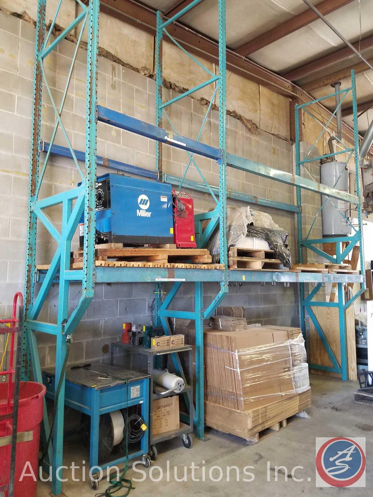 Pallet rack with wood 16.5 ft wide by 16.5 ft tall by 3.5 ft deep all together (Pallets are not