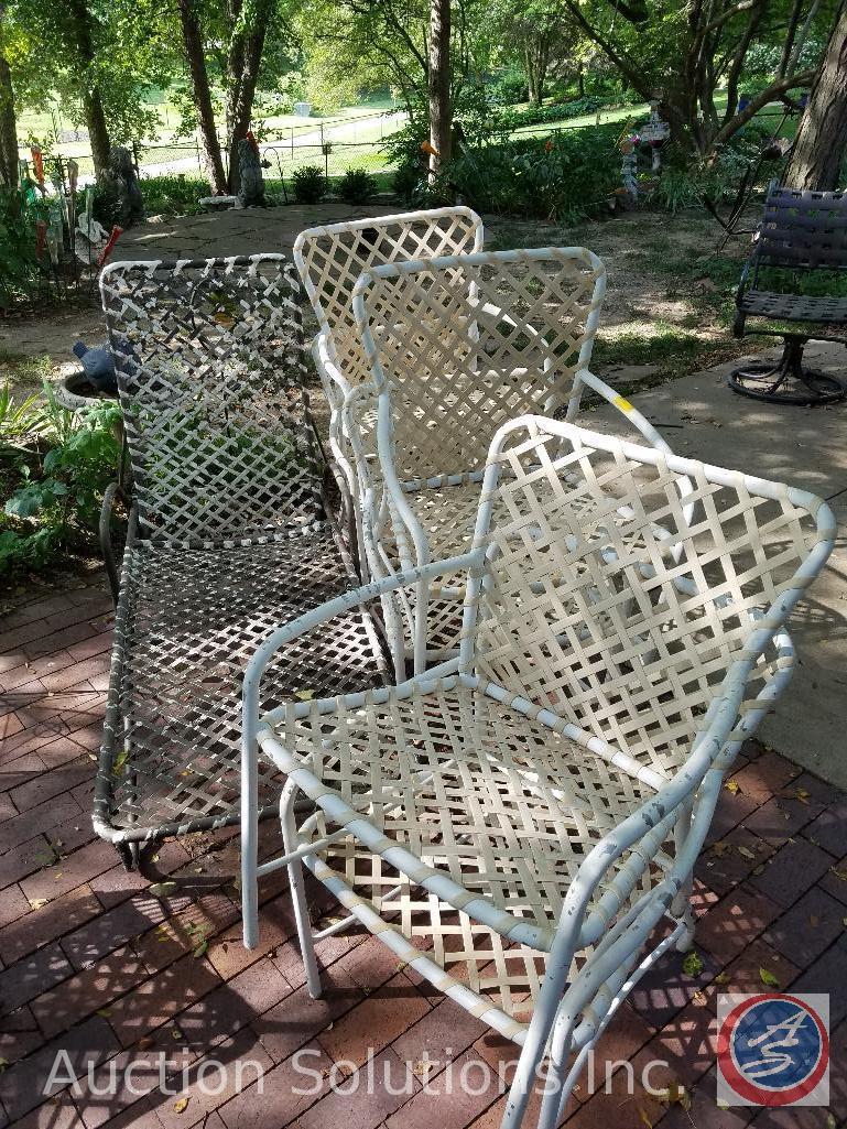 (8) Painted Vinyl/aluminum woven lawn chairs and (1) chaise lounge