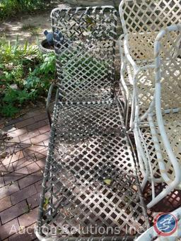 (8) Painted Vinyl/aluminum woven lawn chairs and (1) chaise lounge