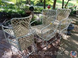 (8) Painted Vinyl/aluminum woven lawn chairs and (1) chaise lounge