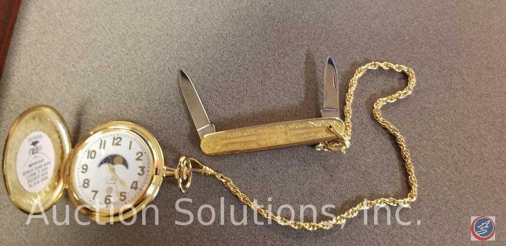 Colibri Quartz Pocket watch with chain and pocket knife in box