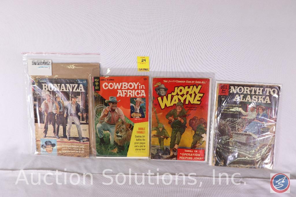 (4) Movie posters; Bonanza, Cowboy in Africa, Operation Peeping Tom, North To Alaska