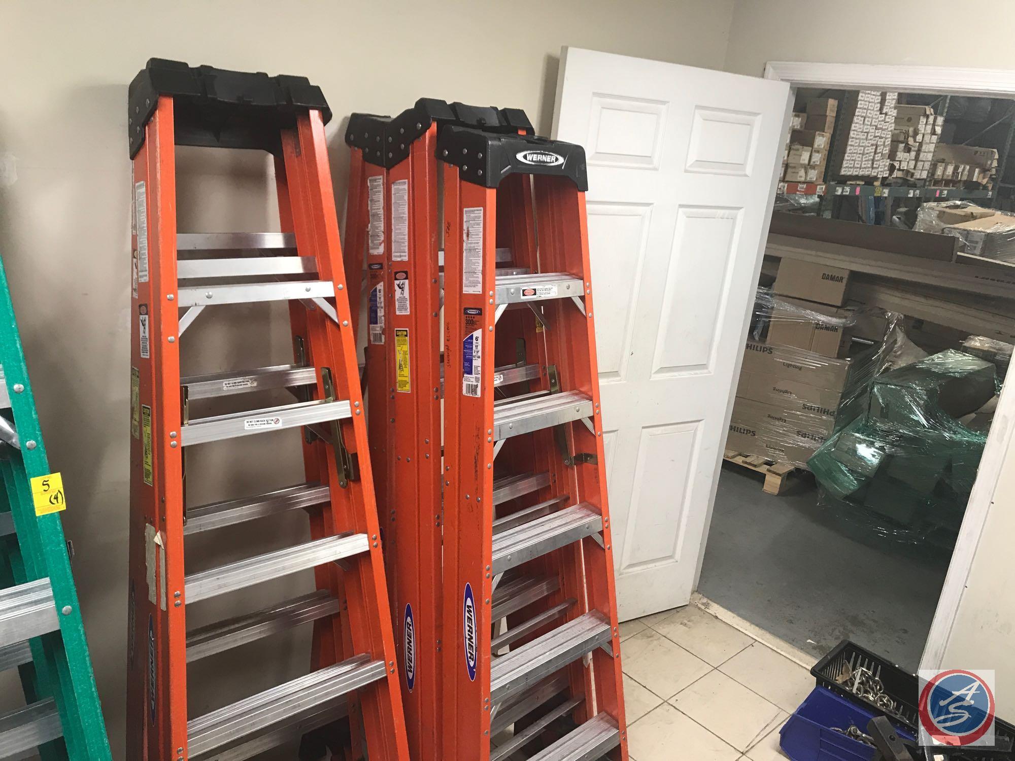 {{TIMES THE MONEY}} (5) Werner 6 foot step ladders, 300 pound weight limit