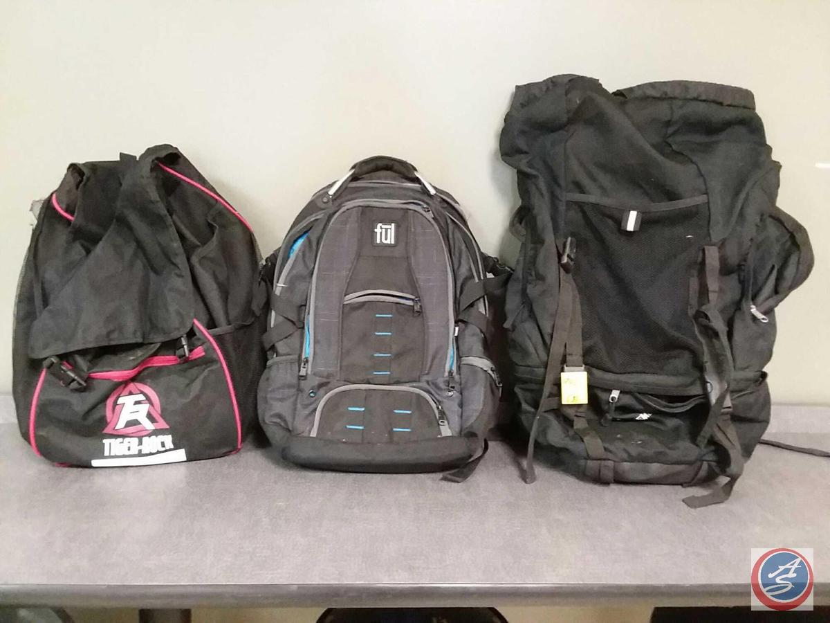 (3) backpacks by Tiger Rock, Ful and The North Face