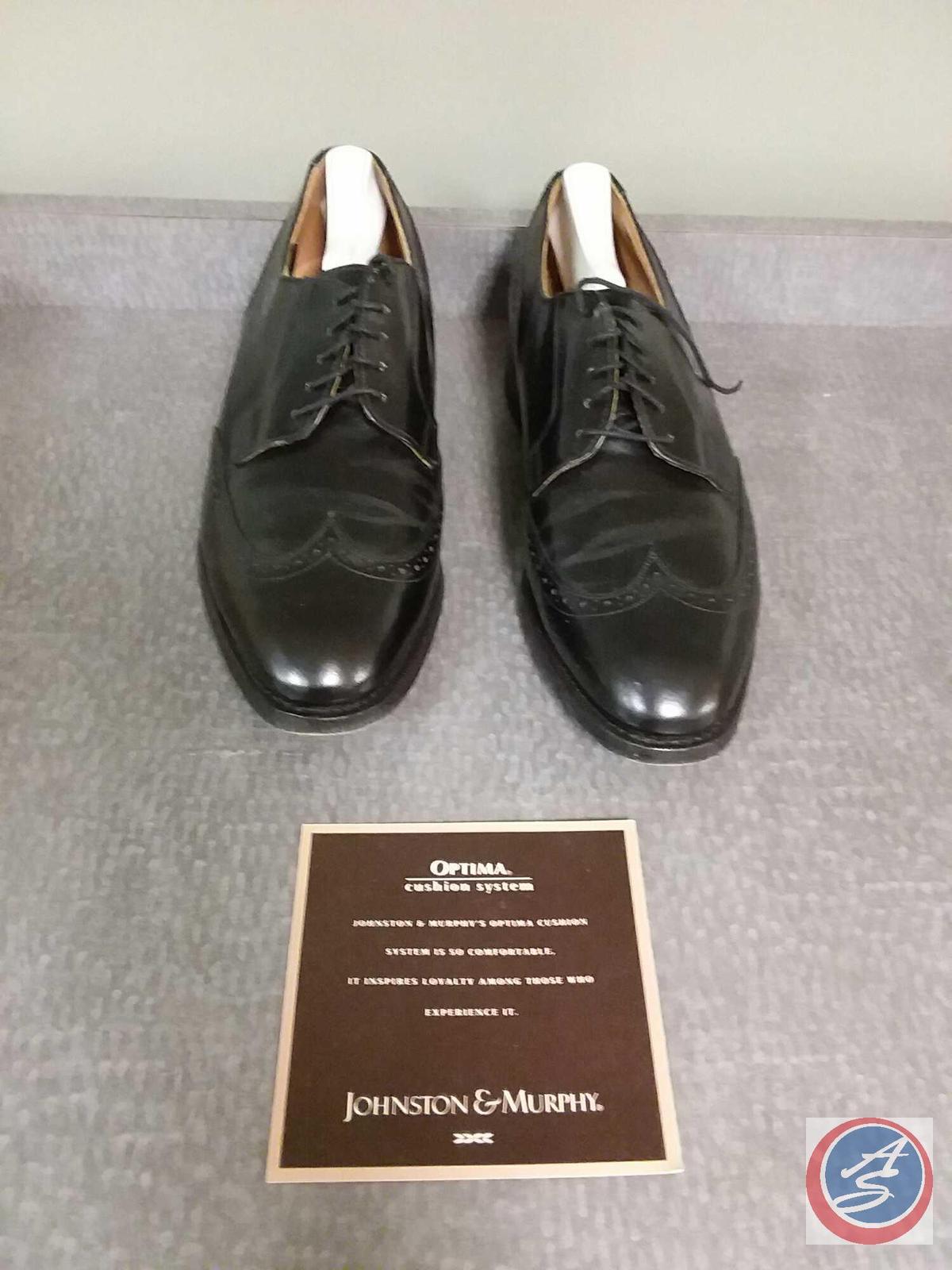 Men's Black Leather Johnson and Murphy Ellington Dress Shoes {{LIKE NEW}} Size 8 1/2