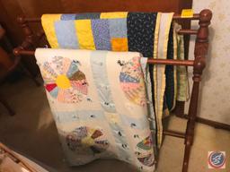 Quilt Display Rack with (3) Handmade Quilts on display