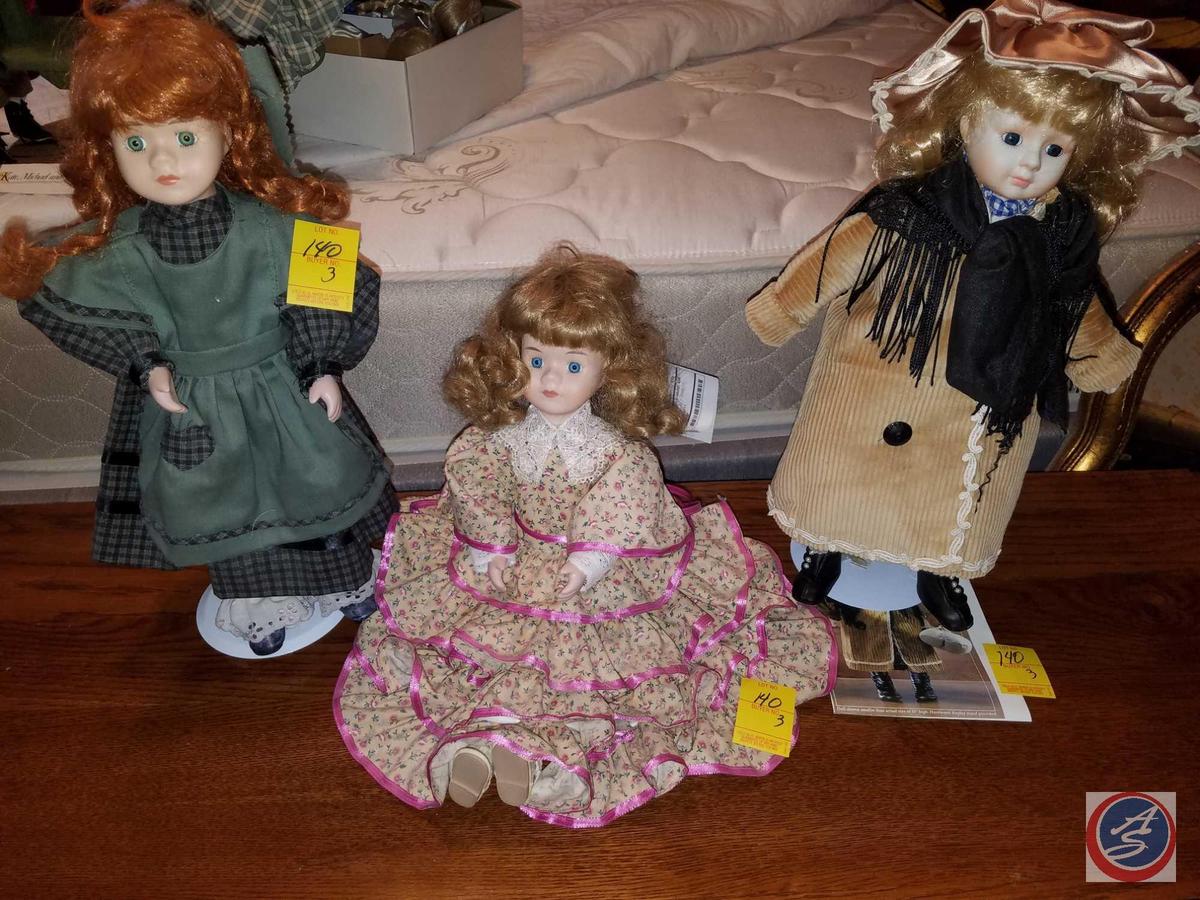 (3) porcelain dolls, one with original paperwork