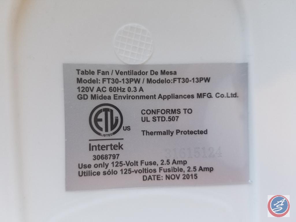 Wood plant stand, Intertek table fan (model #FT30-13PW), (4) flats containing assorted