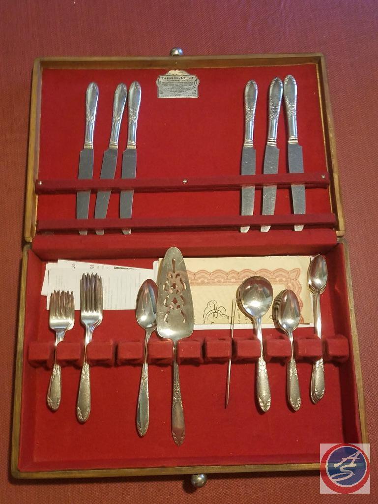 Tarnish proof silverware case included King Edward silverplated and National Silver Co. flatware