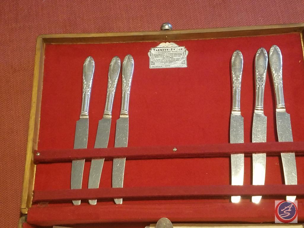 Tarnish proof silverware case included King Edward silverplated and National Silver Co. flatware