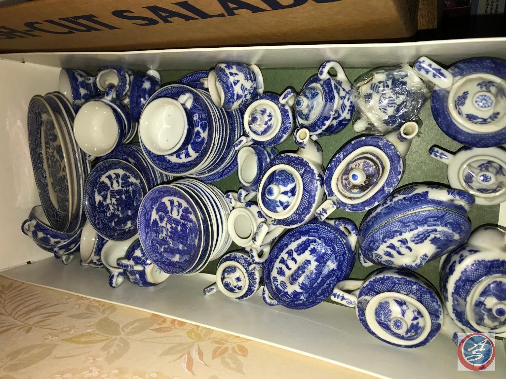 Miniature China Tea Set, Some items have store tags. Blue Willow Set and more {{SOME DISHES MAY HAVE