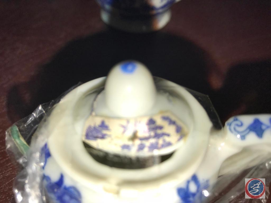 Miniature China Tea Set, Some items have store tags. Blue Willow Set and more {{SOME DISHES MAY HAVE