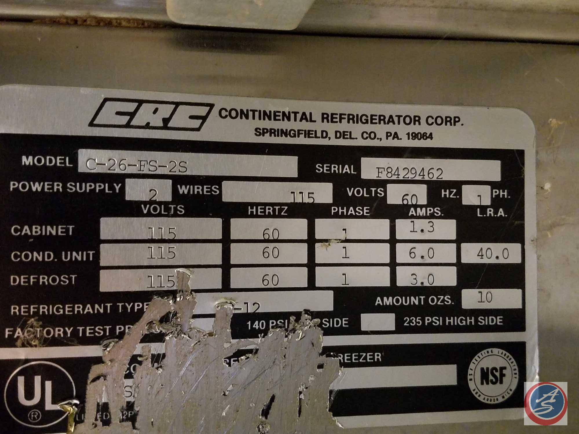 Continental 2 Door Commercial Refrigeration Unit Model C-26-FS-2S {29" x 34" x79"} {{UNIT DOES NOT