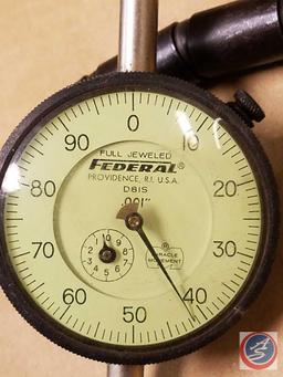 Vintage Federal D81S Dial Indicator .001" Increments, On Off Switch Magnetic Indicator Base