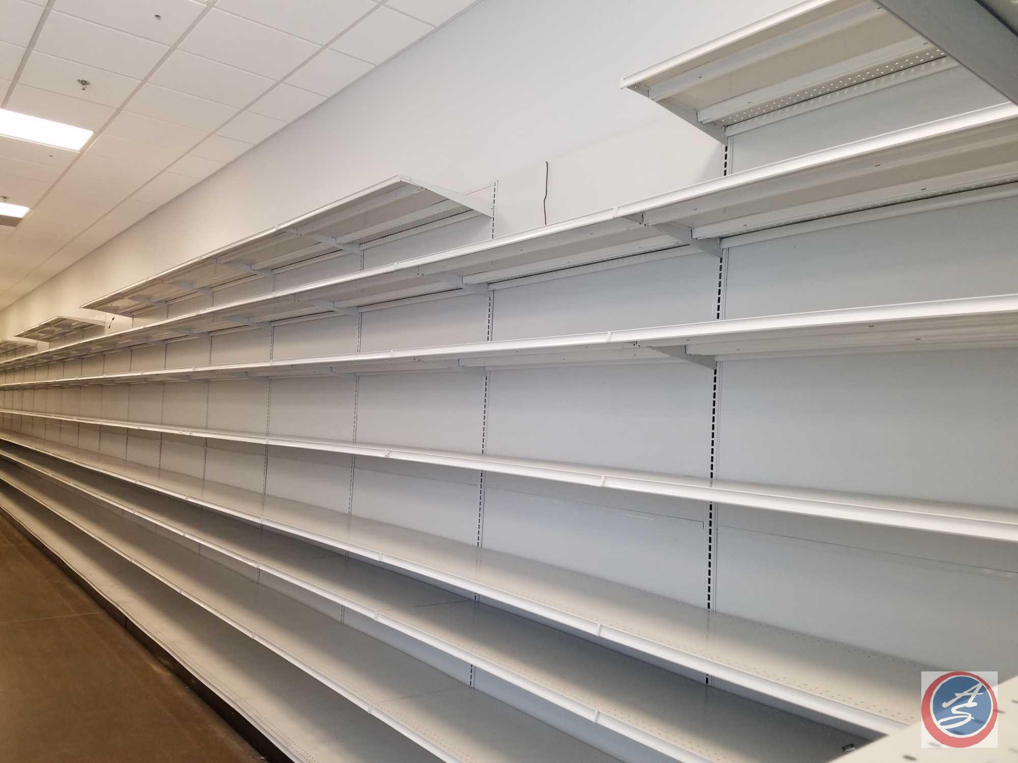 20 Sections of Lozier Shelving, Single Sided; including 129 Shelves Measuring 4' x 19", Uprights