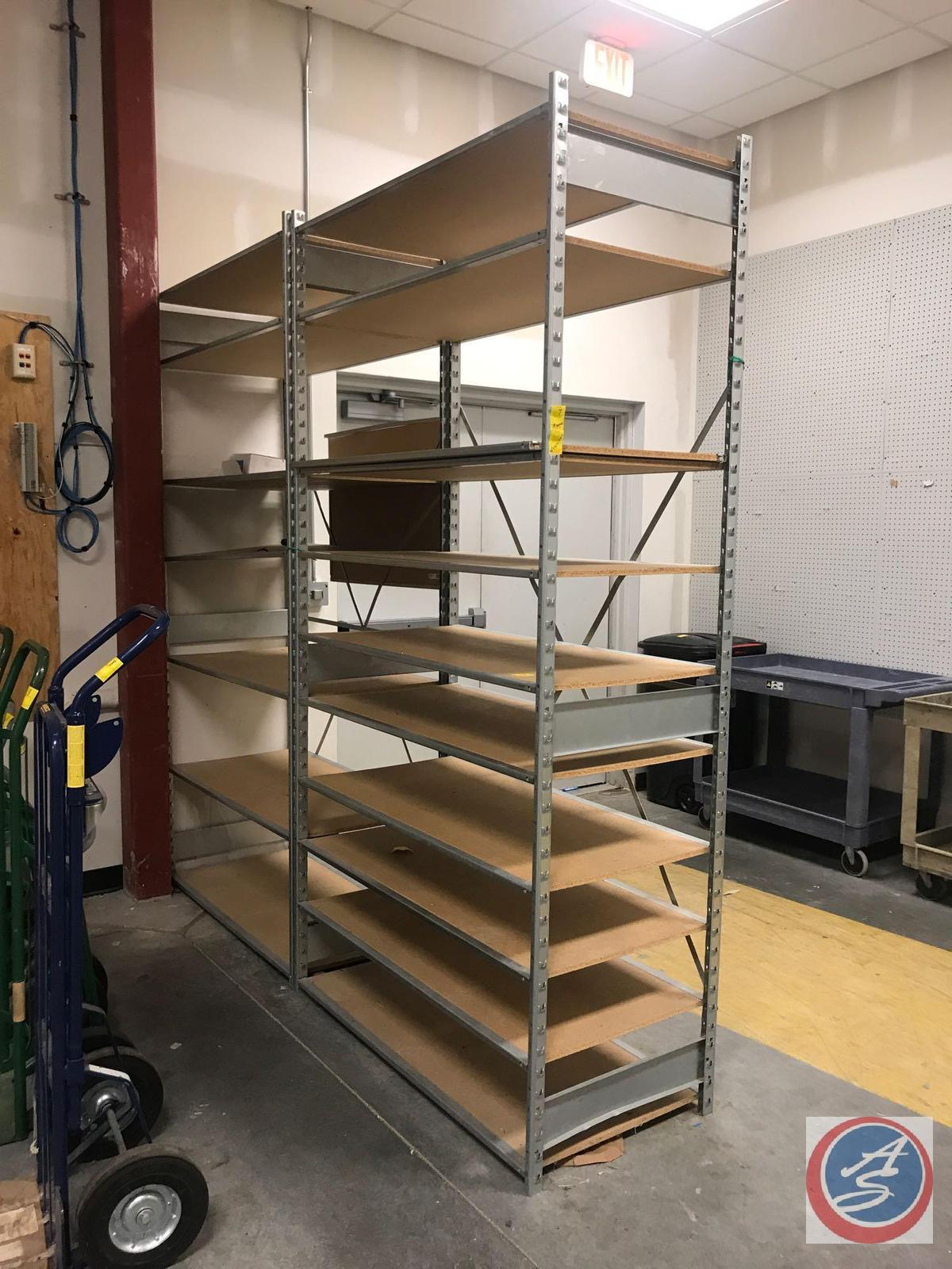 Metal and Presswood Storage Shelving Unit Measuring 96" x 47" x 24", 2 Sections, Including 18